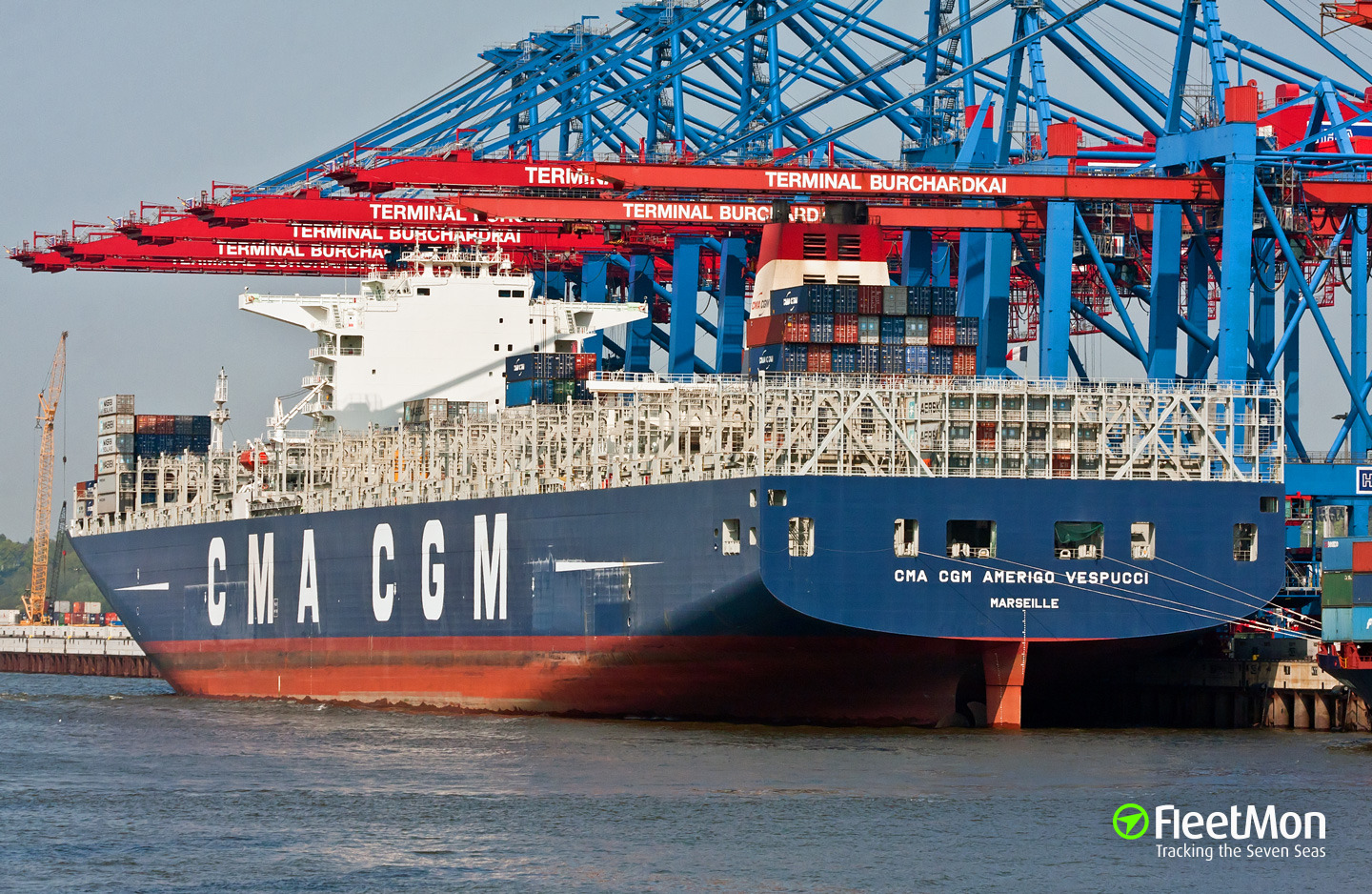Vessel cma cgm amerigo vesp is a cargo ship sailing under the flag of franc...